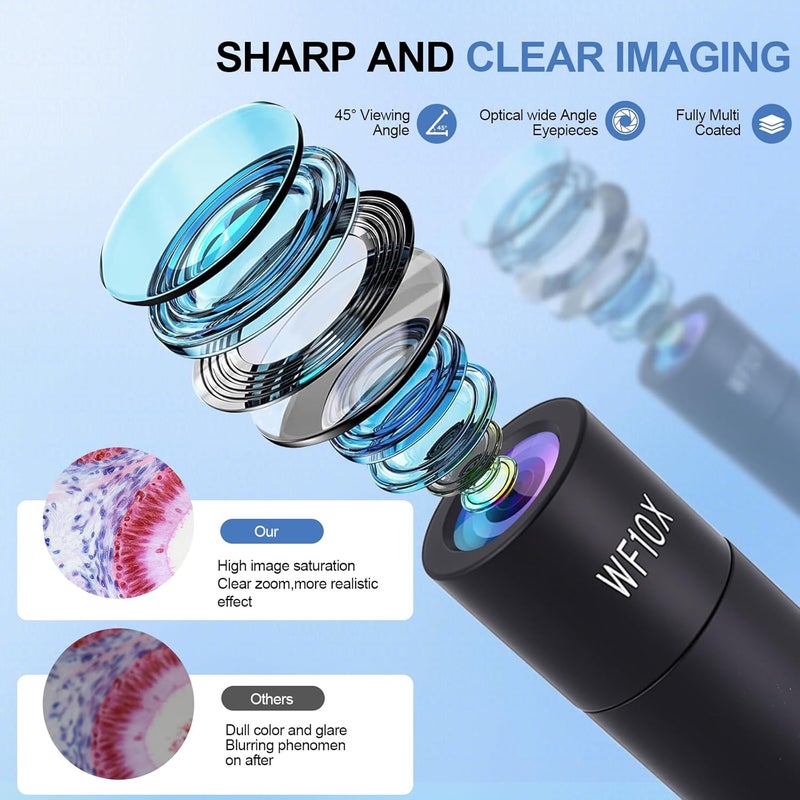 JECONE Microscope for Adults & Kids, 40X-2000X High-Power Compound Microscope for Students, School Lab & Home Schooling,Equiped with Slides Set & Phone Holder(A1) - Image 3